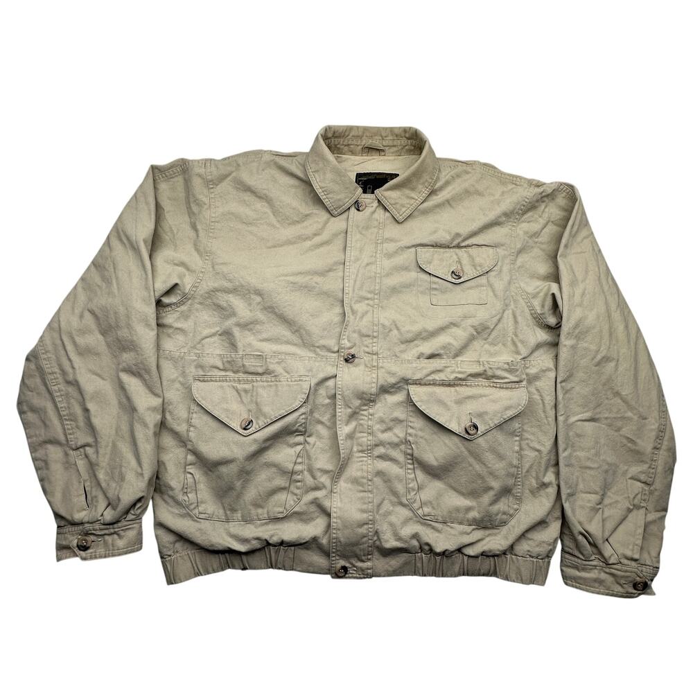Vintage 80s Eddie Bauer Hunting Field Jacket Mens XL Tall Safari Khaki Cotton